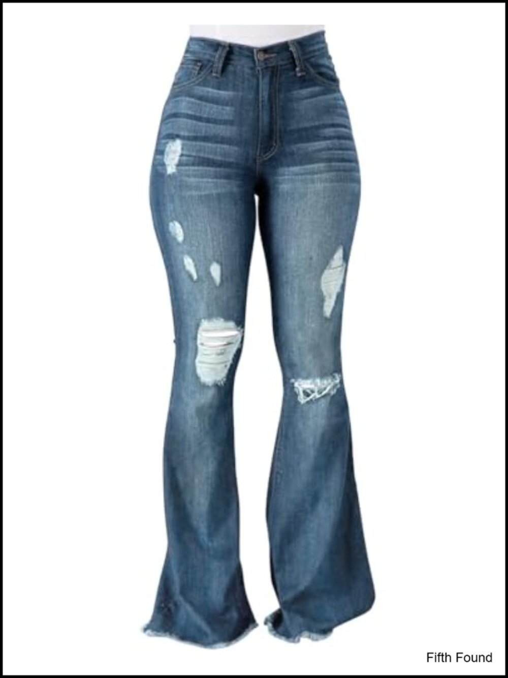 Vintage Bell Bottom Flare Jeans 90s High Waist Ripped Distressed Denim Pants